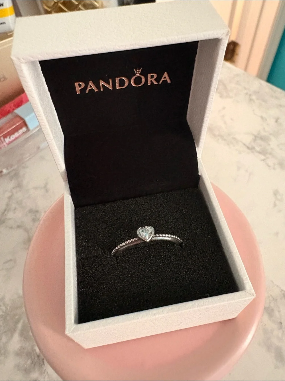 Pandora Silver Heart Ring with Clear (White) Stone